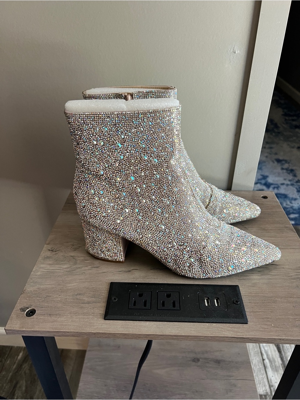 Embellished Crystal Ankle Boots - Sparkling Silver